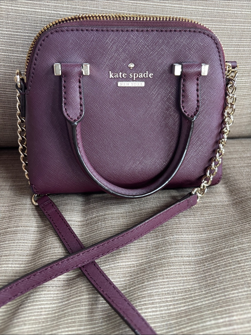 kate spade plum mini satchel with gold chain strap